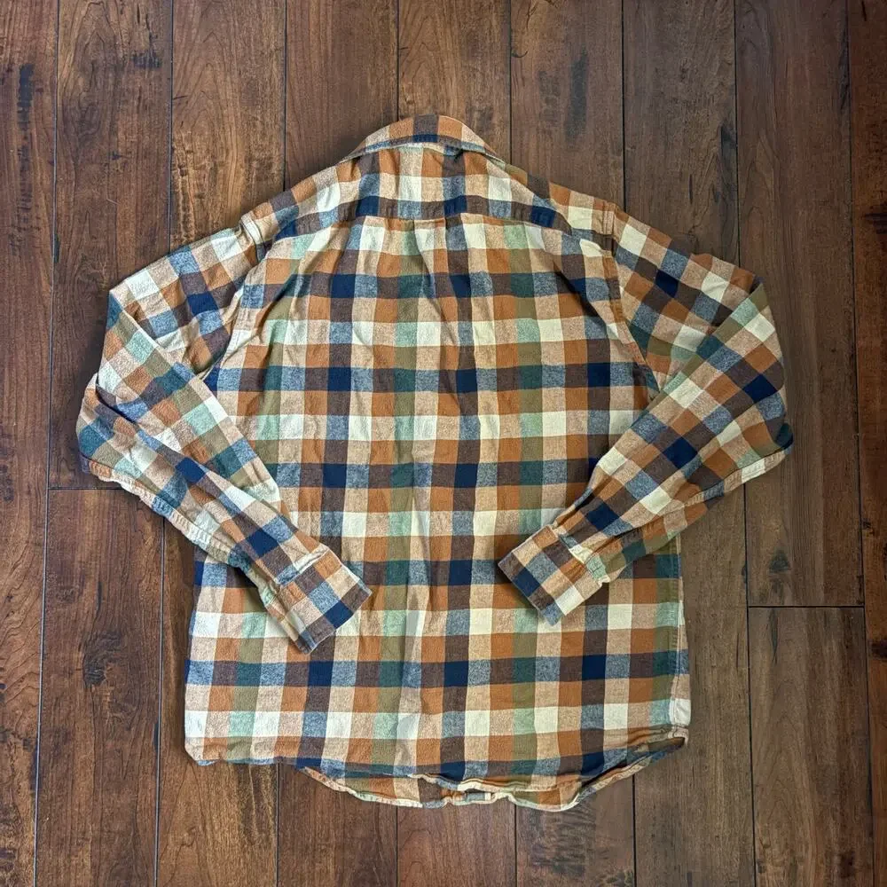 J. Crew Flannel Shirt Mens L Brown Plaid Button Up Collared Casual Long Sleeve - Picture 5 of 7